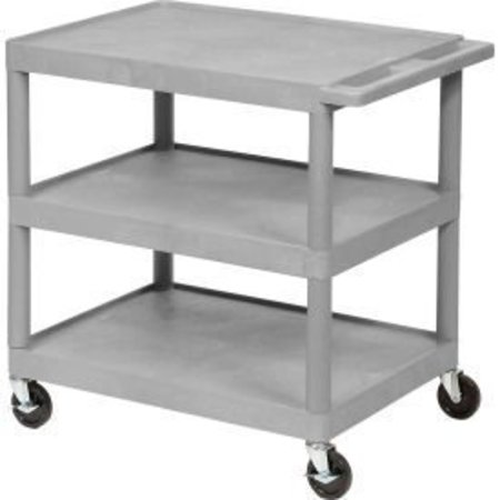 LUXOR Luxor Plastic Utility Cart, 3 Shelf, 24Lx18Wx34H, Gray HE34-G